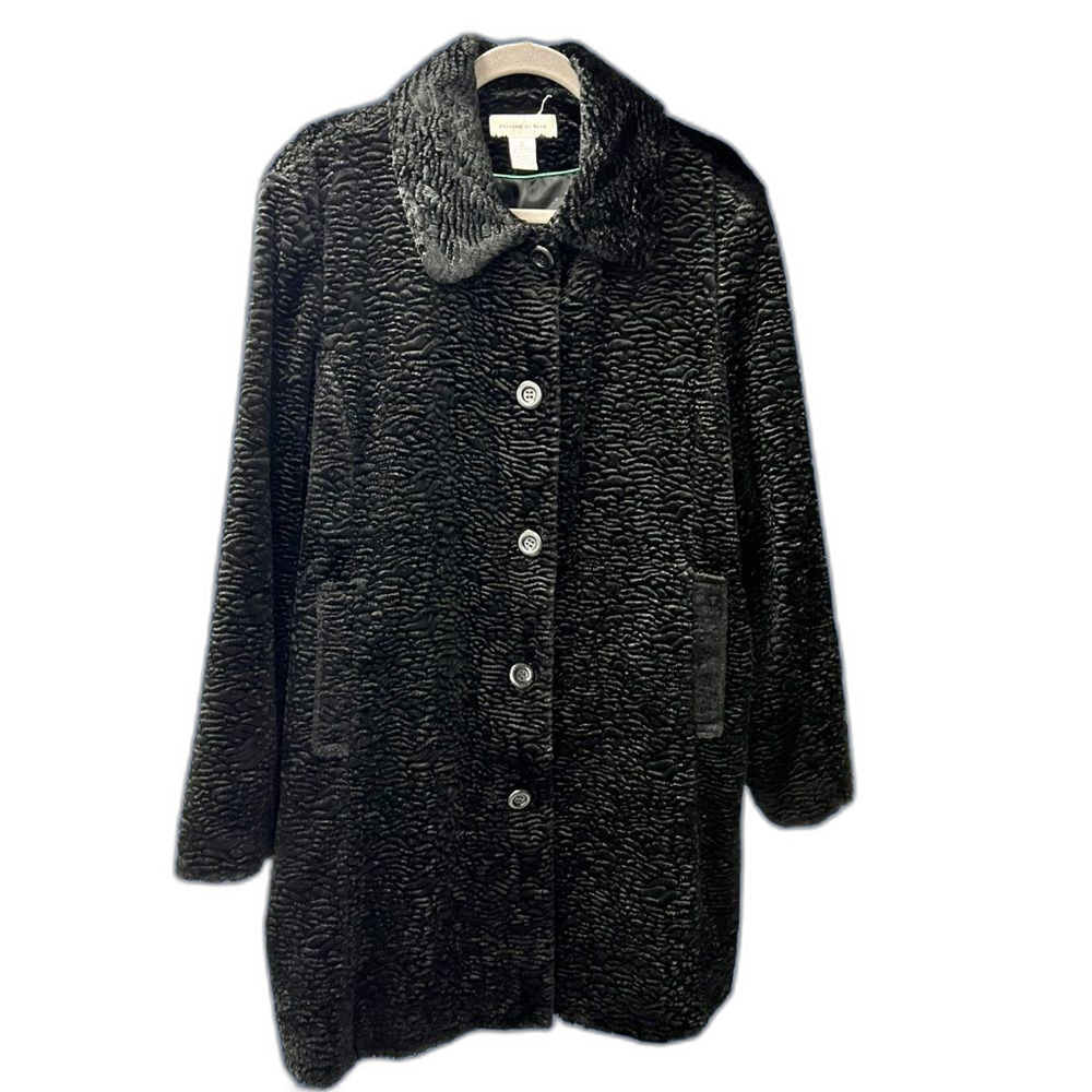 VINTAGE Y2K TEXTURED Faux Fur COAT SLIT POCKETS BLACK XL PRESTON & YORK